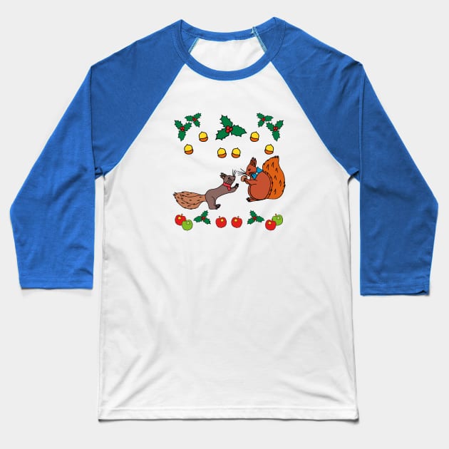 Squirrels with nuts fall design Baseball T-Shirt by Anke Wonder 